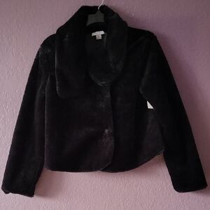 Elegant Black Faux Fur Crop Coat By FAVLUX